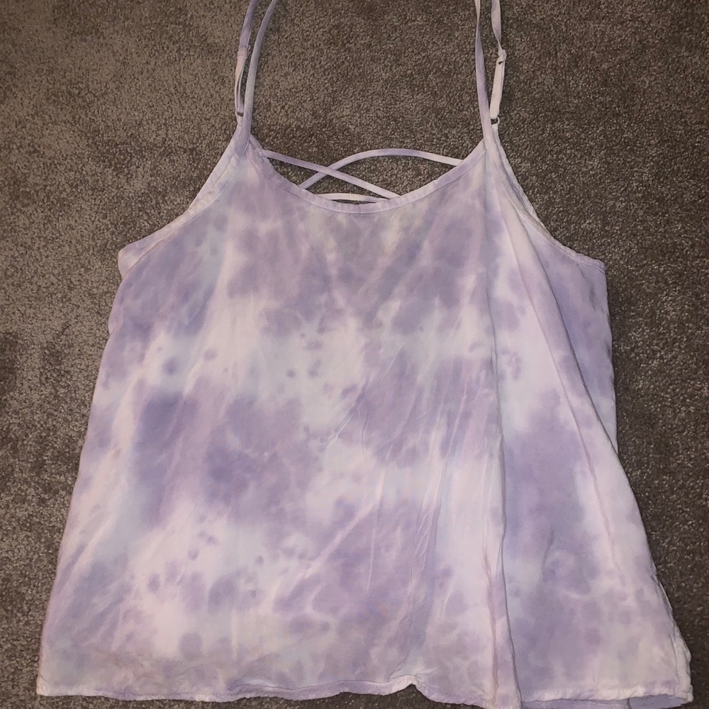 Purple & white tie dye tank cross back